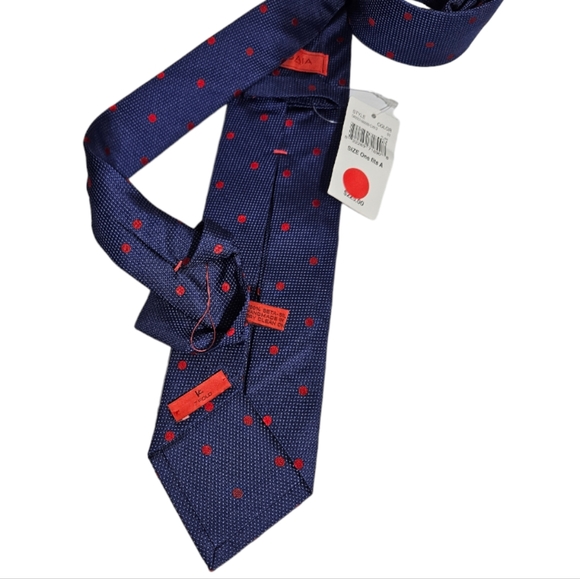 🆕ISAIA XL SEVENFOLD Blue Polka Dot Silk LUXURY Tie HANDMADE ITALY - Picture 4 of 5